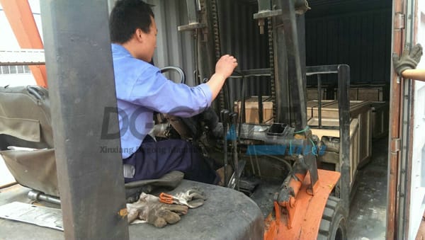 forklift driver move the crane wheels